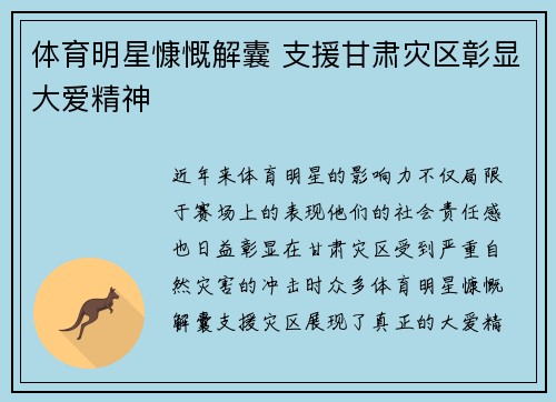 体育明星慷慨解囊 支援甘肃灾区彰显大爱精神